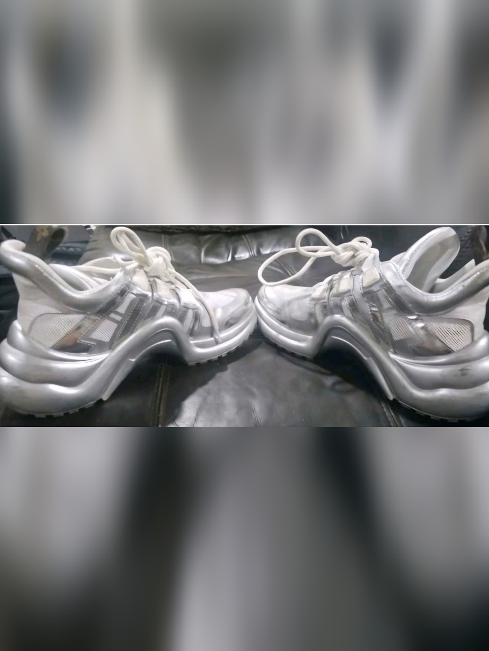 AUTHENTIC Louis Vuitton Silver Mesh High-Tops Archlight Sneakers. Size 6